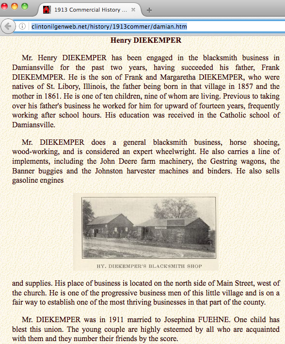 Henry Diekemper Family Clinton Co History Damiansville